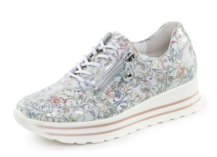 Waldl&auml;ufer sneakers gemaakt van nubuckleer met bloemenprint IJSBLAUW-KLEURRIJK