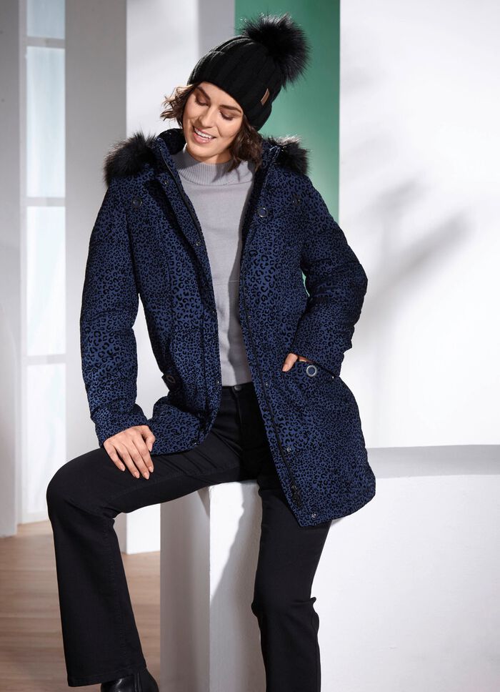 Lange jas met roofdierbontmotief 