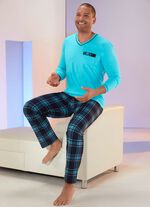 Pyjama met V-hals, opgestikte borstzak en ruitmotief 