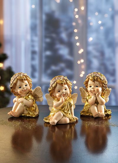 Engelen, set van 3, gemaakt van polyresin 