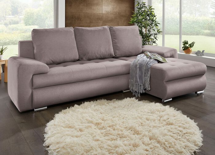 Gestoffeerde hoek met bedfunctie en bedkast TAUPE