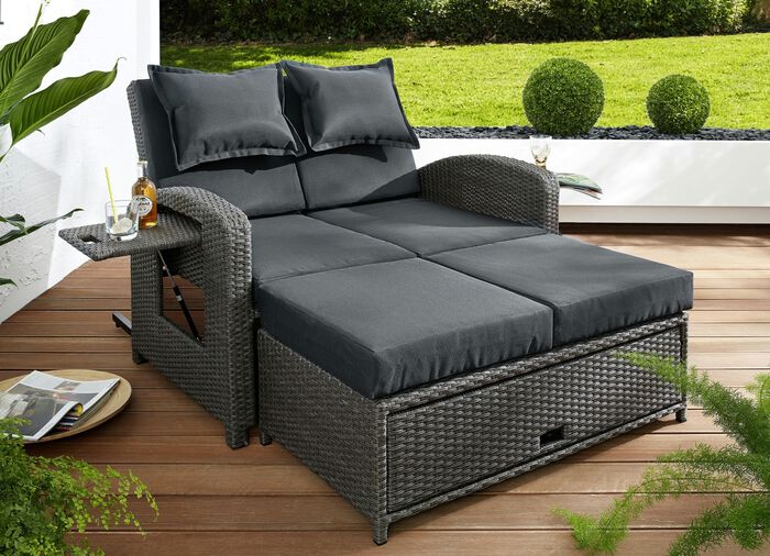 Tuinbank 'Nizza' met ligfunctie, van gevlochten kunststof 