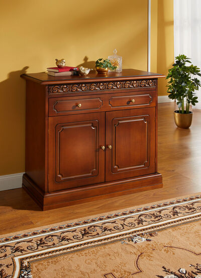 Ladekastserie met echt houtfineer en gesneden decoraties 