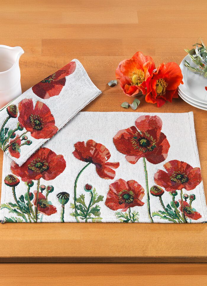 Placemat met papaverbloemenmotief, 2-delig 
