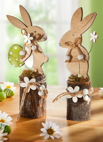 Paashazen op Boomstam, set van 2 