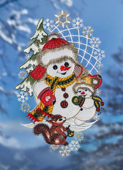 Raamfoto sneeuwpoppen en eekhoorns 