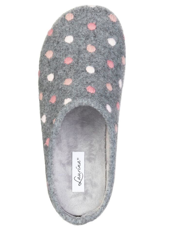 Laurina, klassieke damespantoffels, met stippenborduursel GRIJS