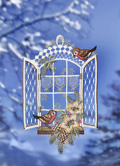 Raamafbeelding gemaakt van echt Plauen-kant  Raamafbeelding gemaakt van echt Plauen-kant