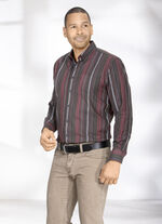 Gestreept overhemd van fijn flanel BRUIN-ROOD-WIT