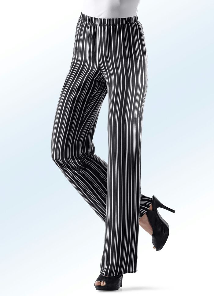 Broek met trendy streepjesmotief ZWART-LICHTBEIGE