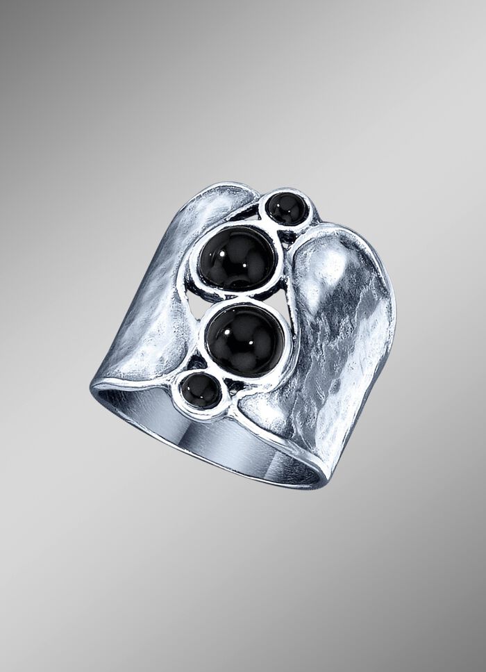 Massieve damesring met echte onyx 