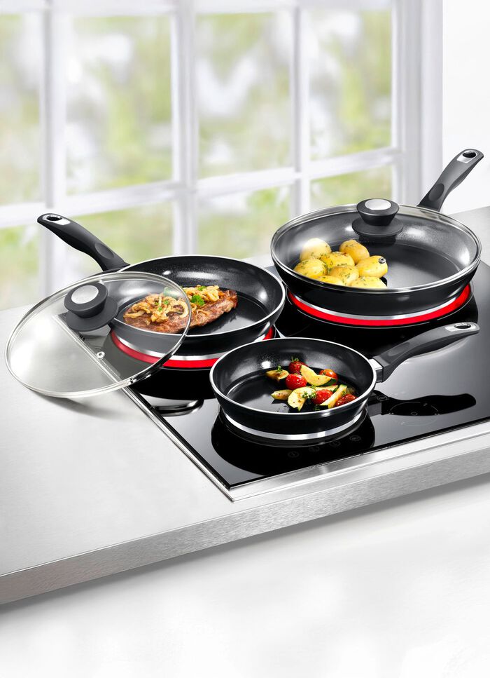 Professionele pannenset van gegoten aluminium, 5-delig, met drievoudige thermische keramische coating 