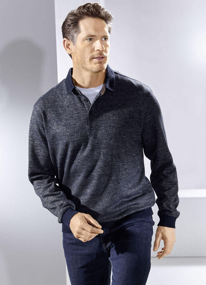 Poloshirt met gebreide kraag MARINE GEMÊLEERD
