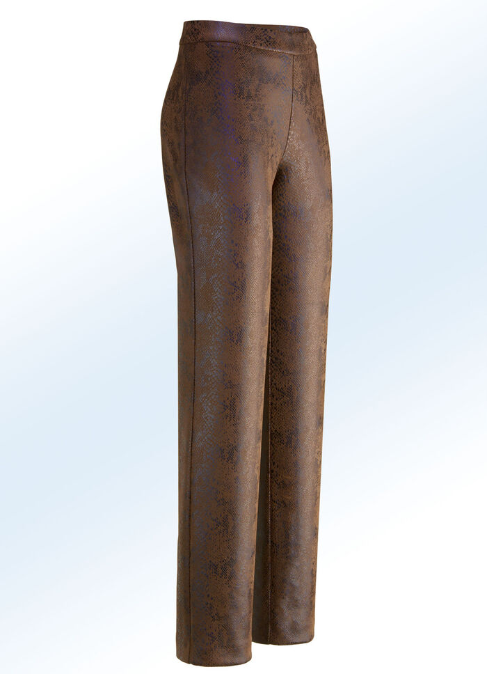 Broek in trendy reptiellook COGNAC