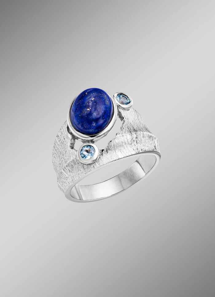 Damesring met lapis lazuli en babyblauwe topaas 