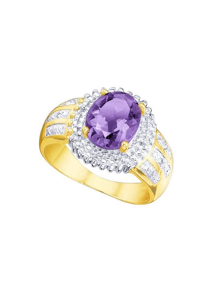Damesring met echte amethist en diamanten