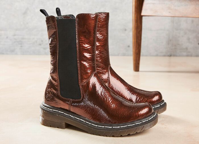 Rieker enkellaarsjes met antieke glans WIJNROOD