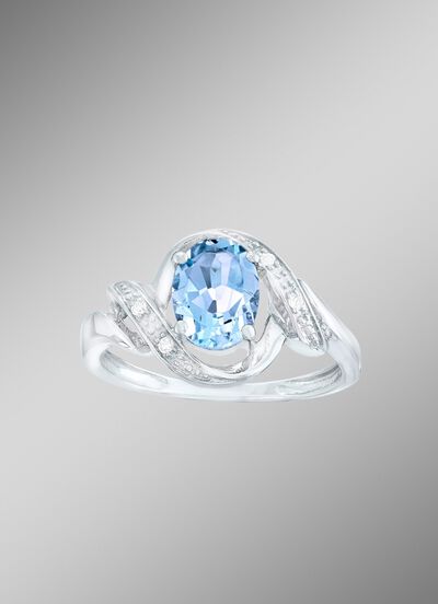 Moderne damesring met blauwe topaas en echte witte topaas 