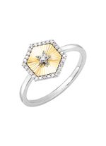 Damesring in bicolor met 1 briljant geslepen diamant en 30 diamanten 