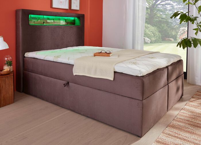 Boxspringbed met meerkleurig verstelbare LED-verlichting BRUIN