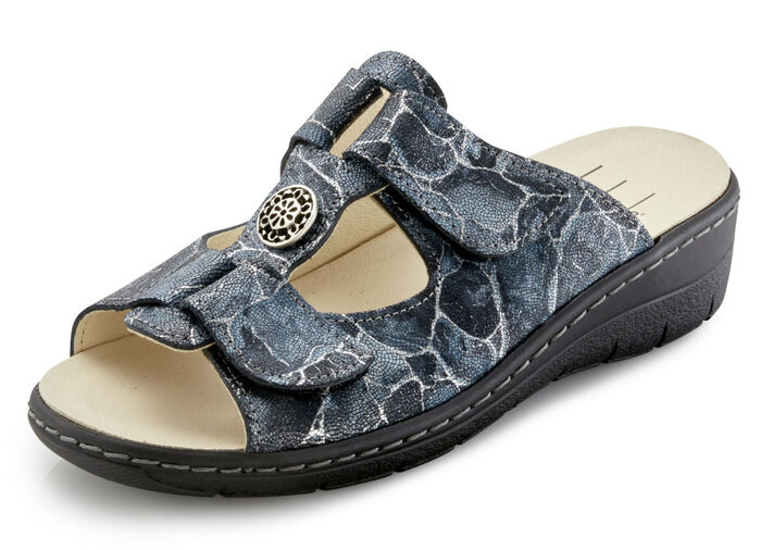 Muiltjes gemaakt van glanzend suède met reliëf en print BLAUW