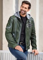 Leren kort jasje met capuchon 