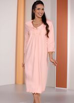 Nachtjapon met knoopsluiting en kant en 3/4-mouwen 