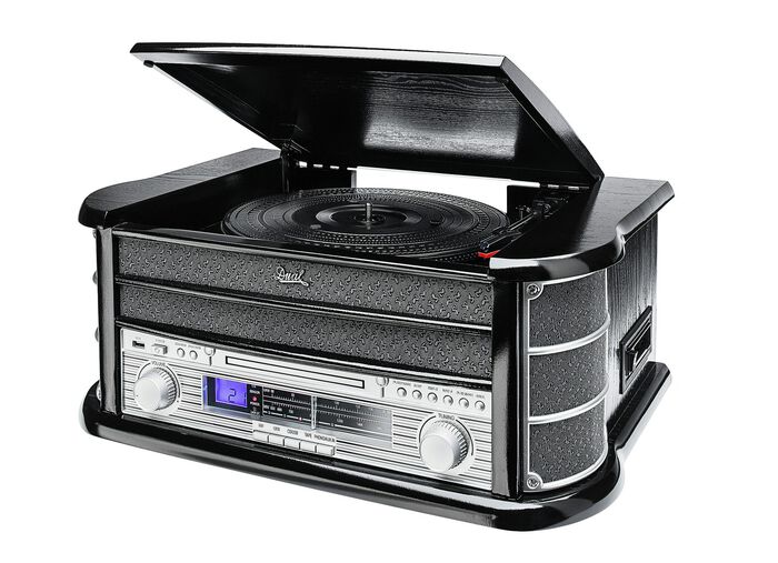 Nostalgische stereo-installatie met directe mp3-opnamefunctie ZWART