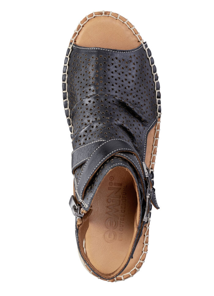Gemini sandaal van zacht nappaleer met decoratieve perforaties ZWART