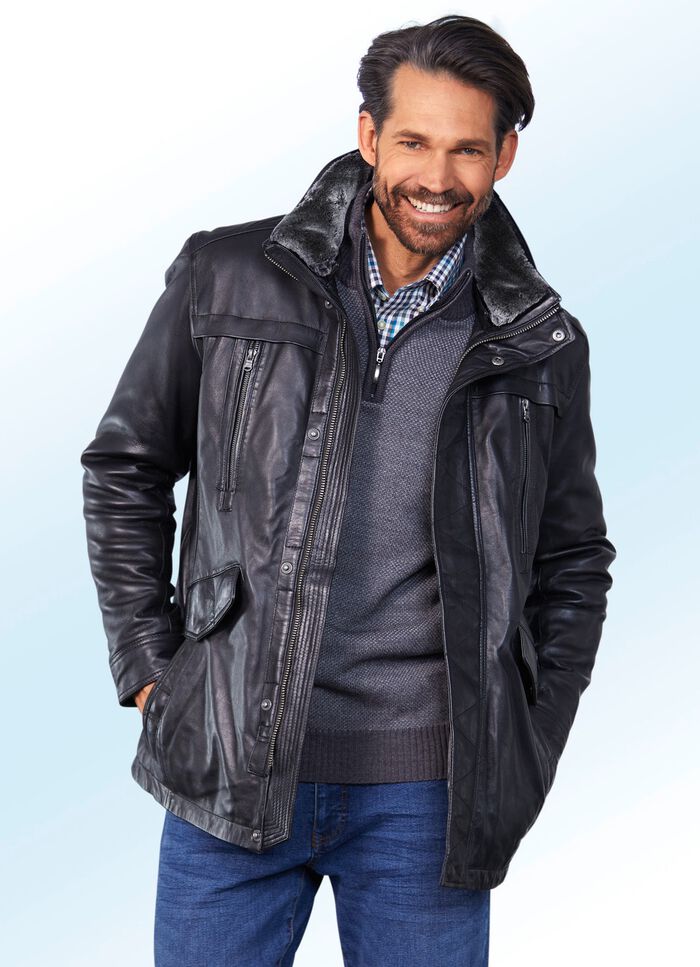 Leren jack met dubbele zakken 