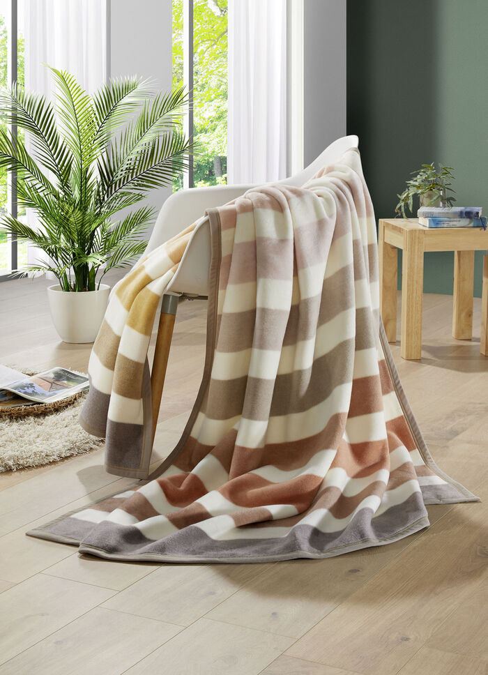 Deken met velours lintrand BEIGE-BRUIN GESTREEPT