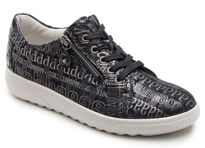 Waldl&auml;ufer veterschoen van glanzend bedrukt nubuckleer ZWART-BRONS