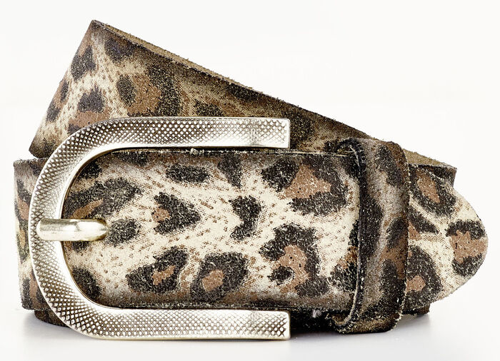 Leren riem met luipaardprint BEIGE-BRUIN