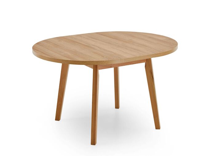 Ronde eettafel met uitschuifbaar blad en massief houten onderstel 