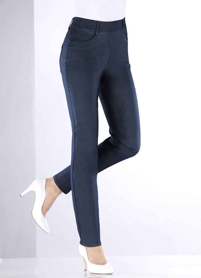 Broek in denimlook DONKERBLAUW