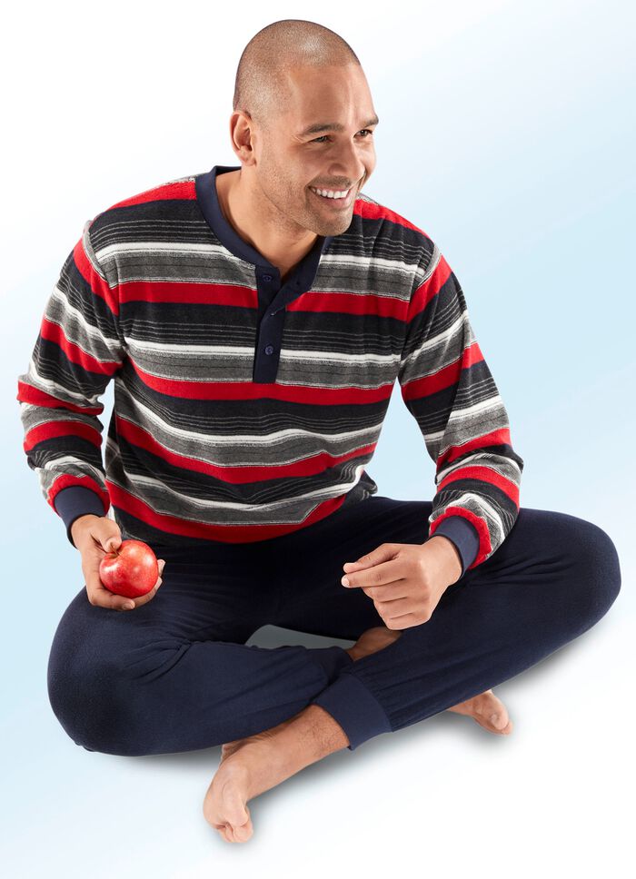 Pyjama van badstof-stretch, met knoopsluiting en manchetten 