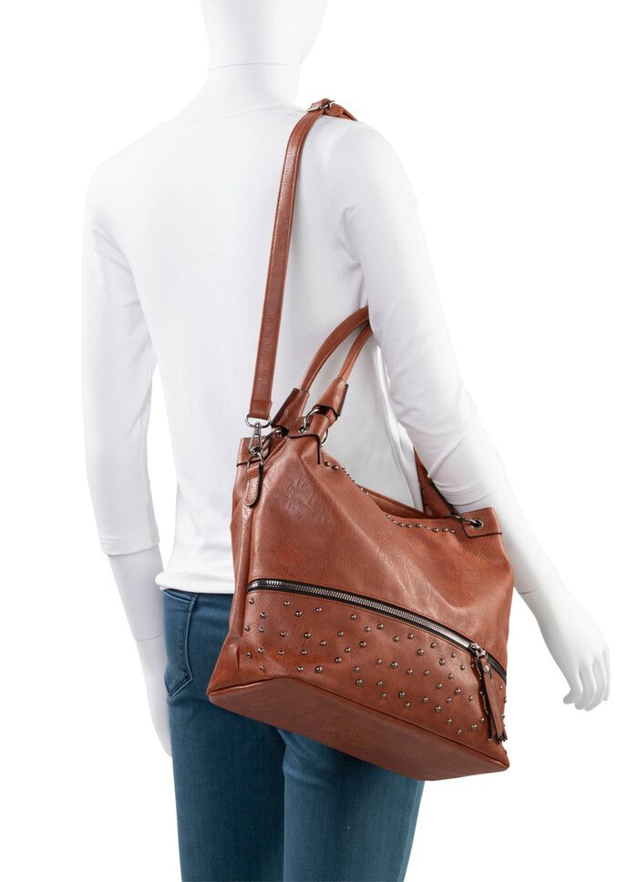Tas met trendy decoratieve klinknagels COGNAC