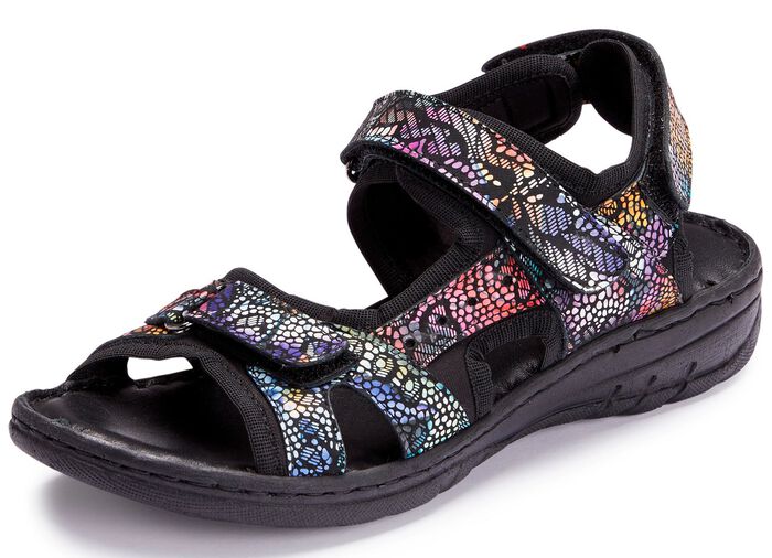 Gemini trekkingsandalen met kleurrijk bloemenreli&euml;f ZWART