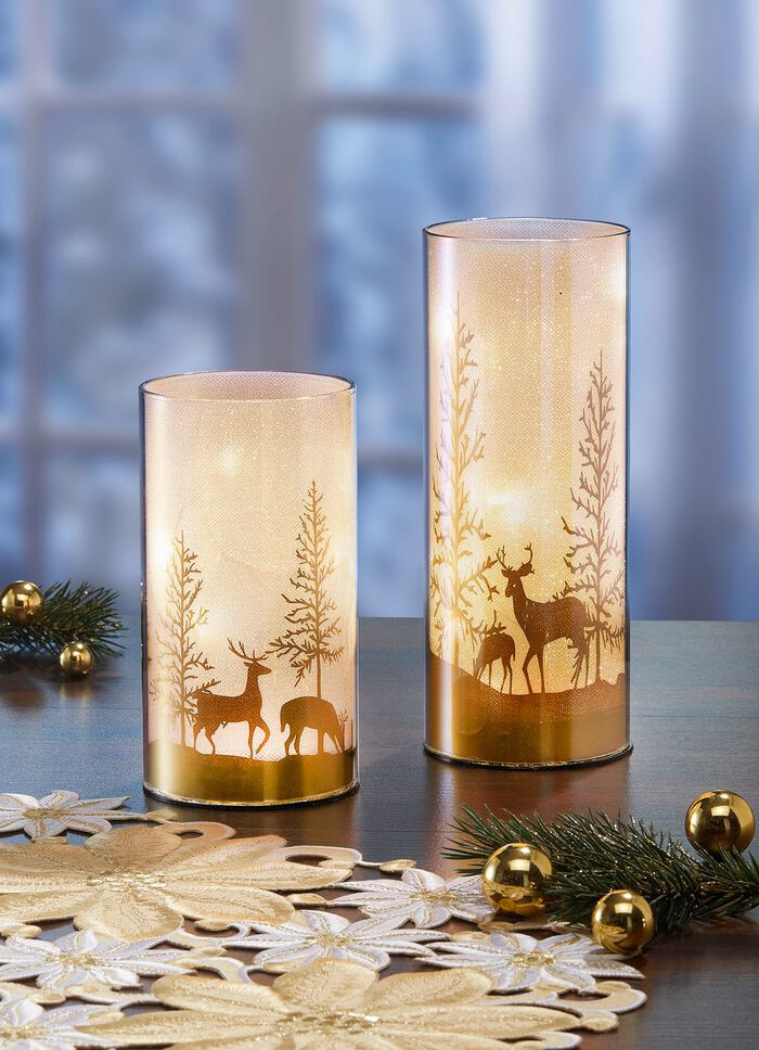 Lantaarn met ge&iuml;ntegreerde verlichting in een set van 2 GOUD