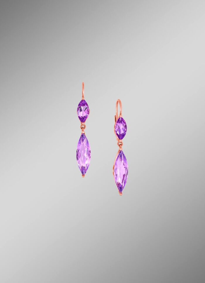 Ros&eacute; vergulde oorbellen met echte amethist 