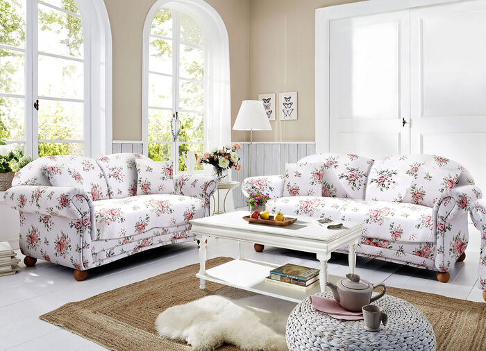 Romantisch, bloemrijk gestoffeerd meubilair WIT-ROZE