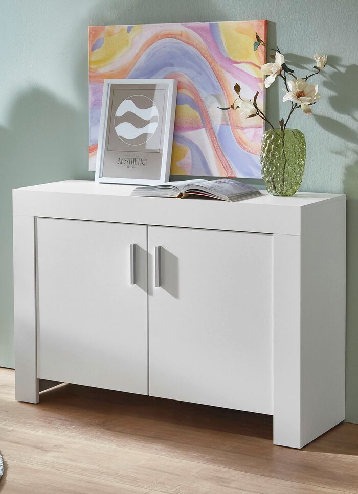 Ladekast met handgrepen in aluminiumlook WIT