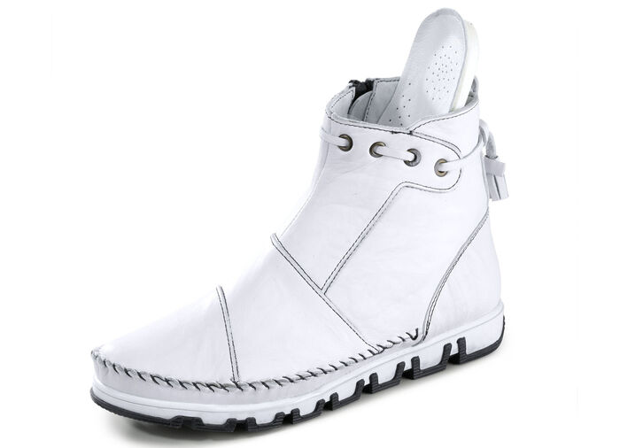 Gemini mocassin enkellaarsjes van rundnappaleer met een gerimpelde structuur WIT