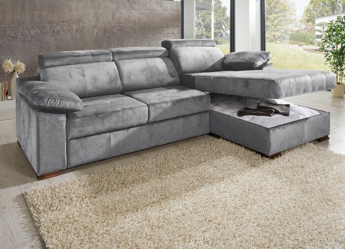 Gestoffeerde hoek met bedfunctie en verstelbare hoofdsteunen GRIJS