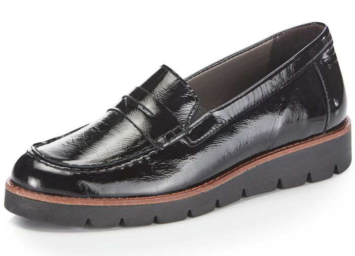 ELENA EDEN loafers van elegant verfrommeld lakleer ZWART