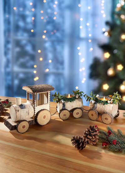 Theelichthouder "Houten Trein" 