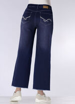 Jeans met modieuze beenwijdte DONKERBLAUW