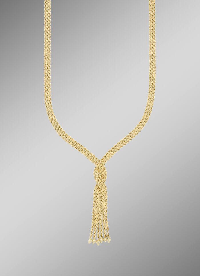 In een interessant ontwerp: Ketting met 3 rijen koord 