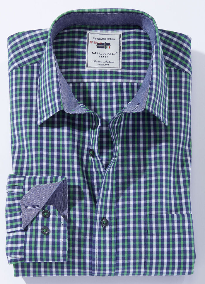 Geruit overhemd "Milano Italy" in 3 kleuren GROEN-BLAUW GERUIT