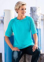 Trui met decoratieve halslijn TURQUOISE